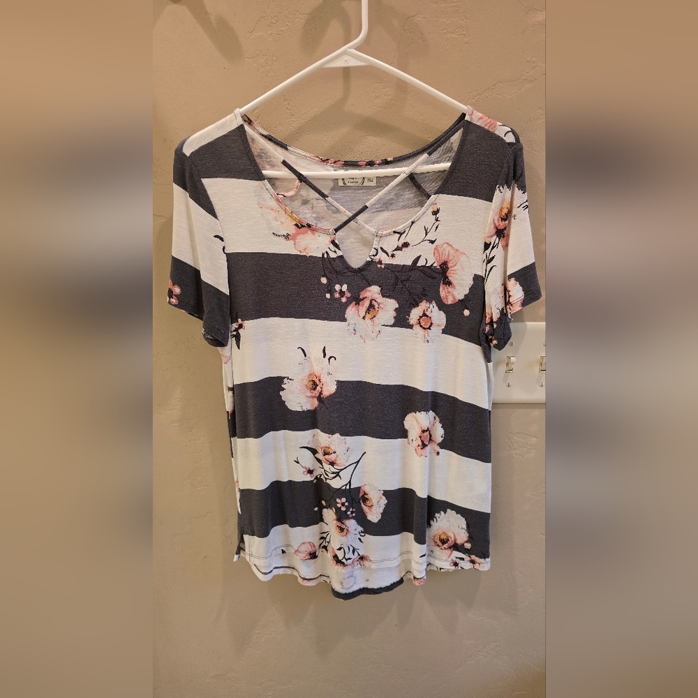 Maurices Floral and Striped Criss-Cross Top